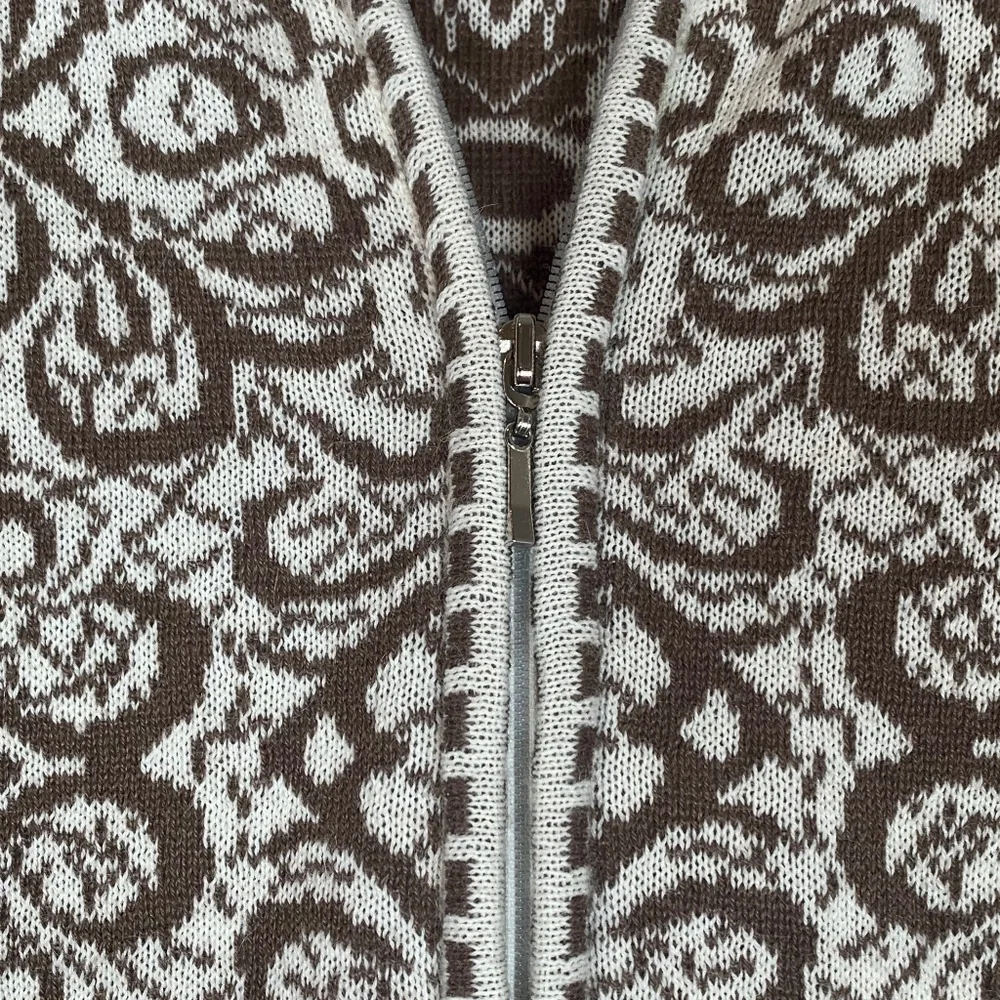 Novica Peru Alpaca Jauju Full Zip Sweater Brown Cream Cardigan Women's Small S